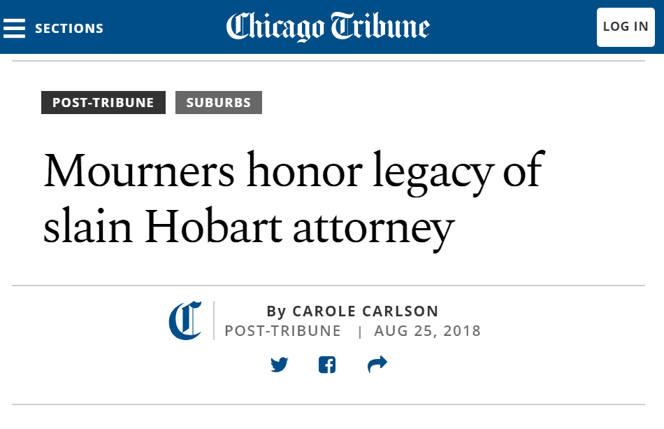 page headline of Mourners honor legacy of slain Hobart attorney