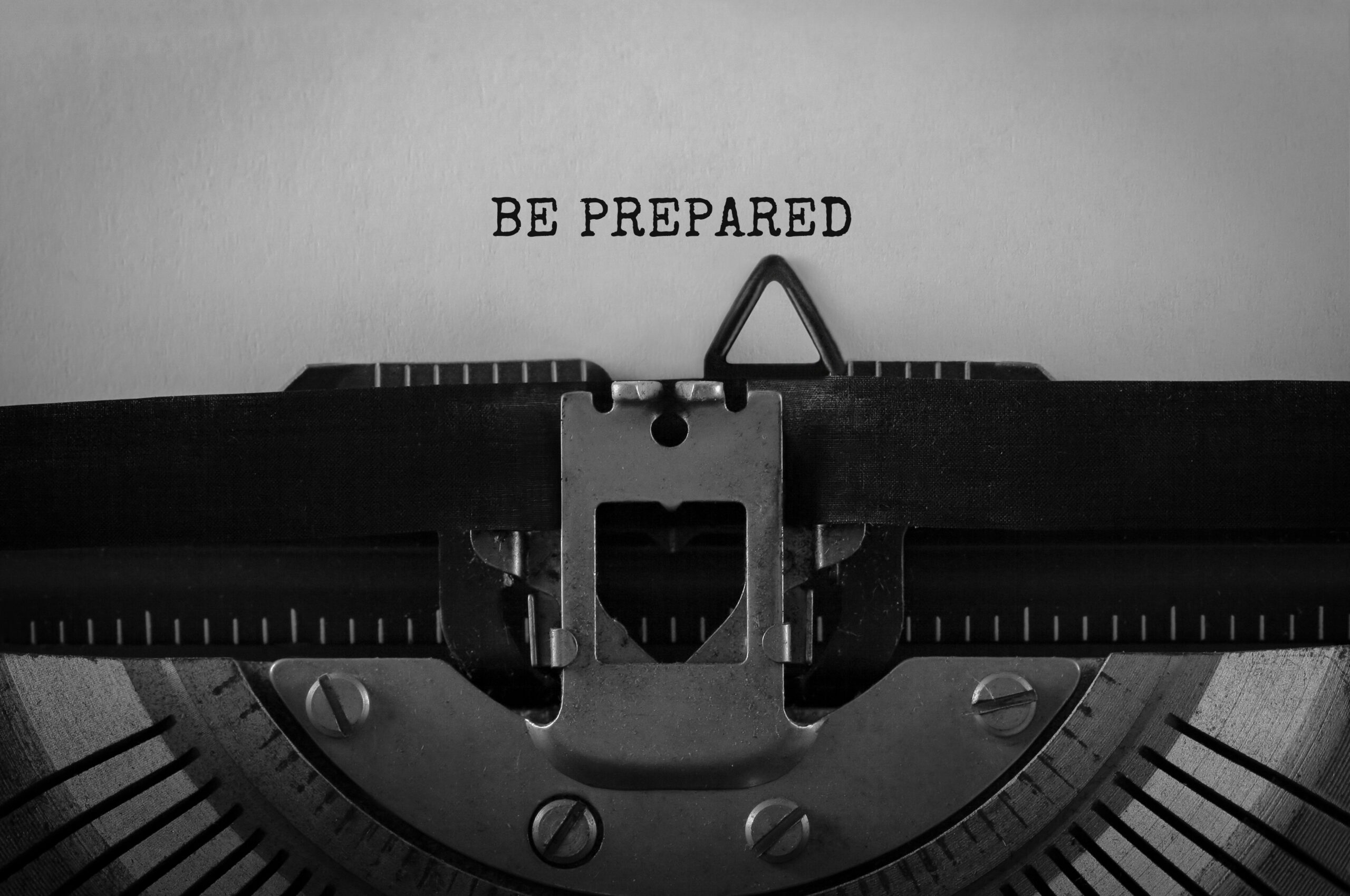 Text Be Prepared typed on retro typewriter