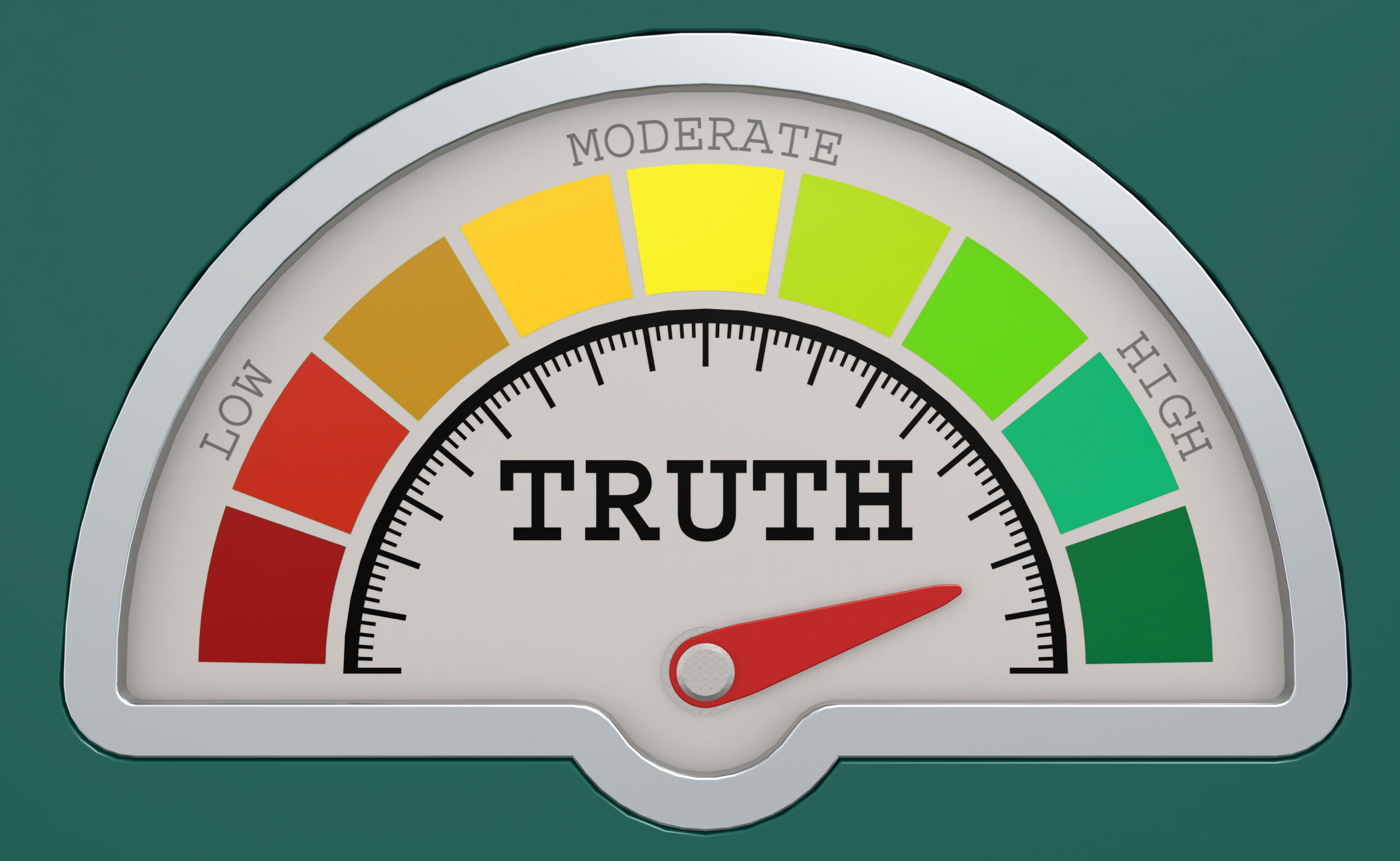 Truth measuring scale with color indicator, 3d rendering